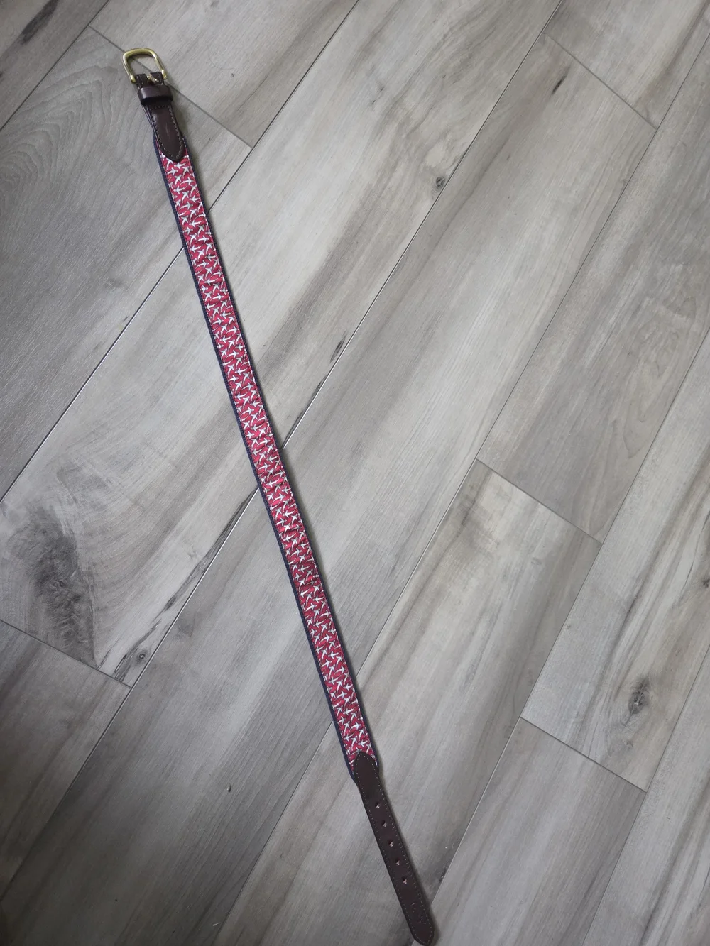 Vineyard Vines Navy Shark Print Webbing Belt with Leather Trim
